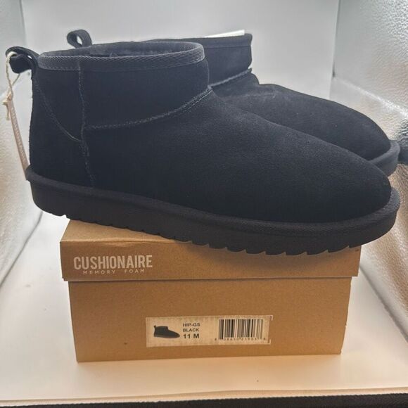 CUSHIONAIRE Women's Cozy Genuine Suede Ankle Snow Boots SIZE 11 BLACK NEW WITH B - Picture 1 of 7